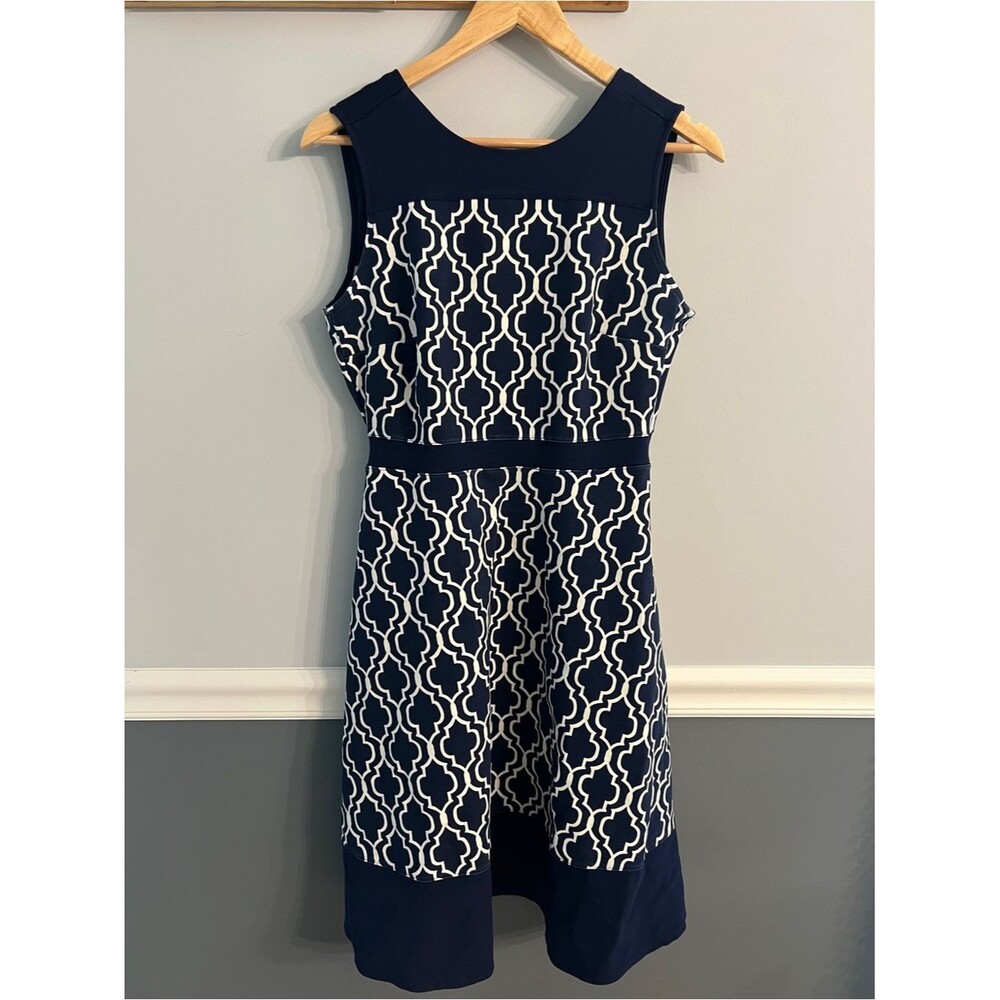 Lands’ End Navy Geometric Sleeveless Dress Size 10